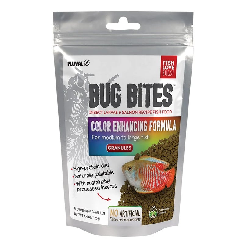 Fluval Bug Bites Color Enhancing Fish Food for Tropical Fish, Granules for Medium to Large Sized Fish, 4.4 oz. - Image 1